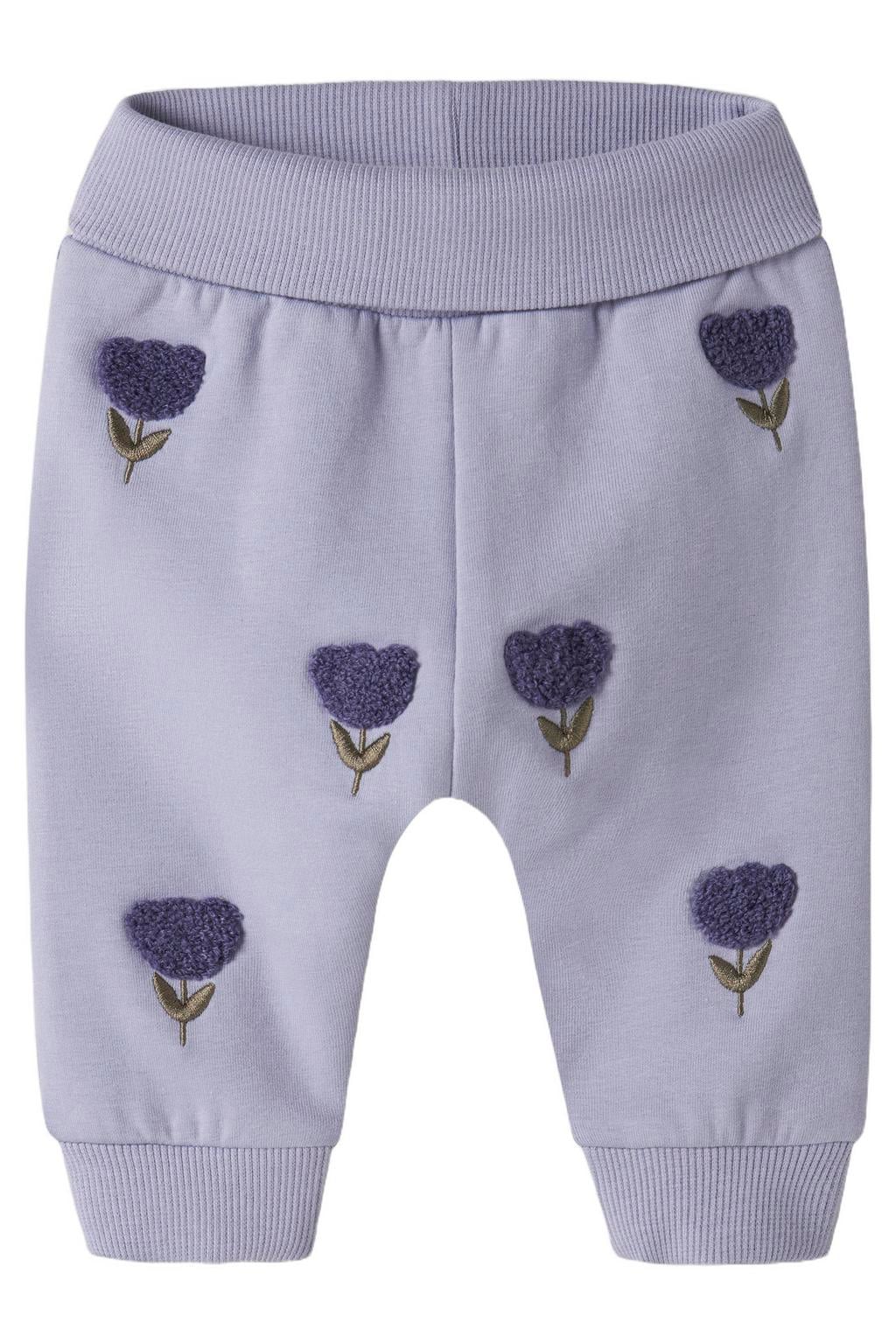 NAME IT BABY katoenen joggingbroek met borduursels en print - paars