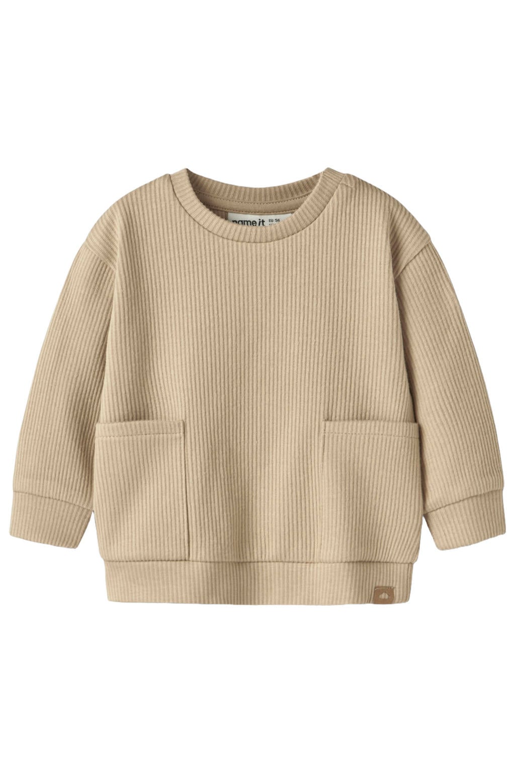 Beige jongens NAME IT BABY sweater met effen, lange mouwen, ronde hals, drukknoopsluiting en textuur