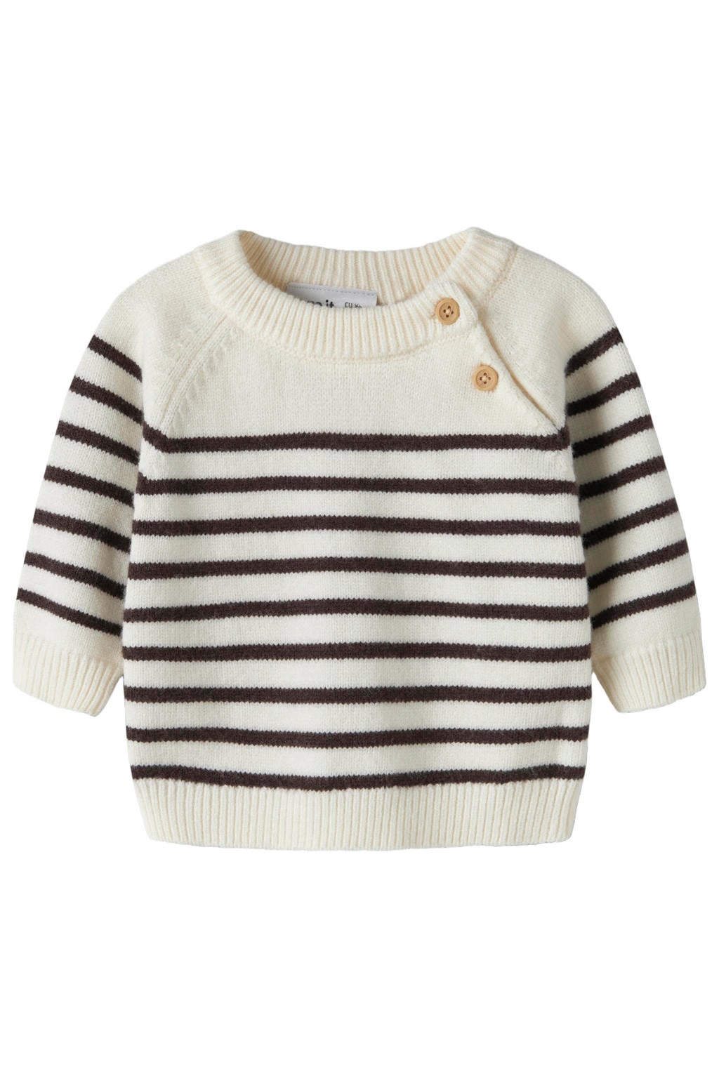 Wit en donkerblauwe jongens NAME IT BABY gebreide gestreepte trui offwhite van modal met lange mouwen, ronde hals en knoopsluiting