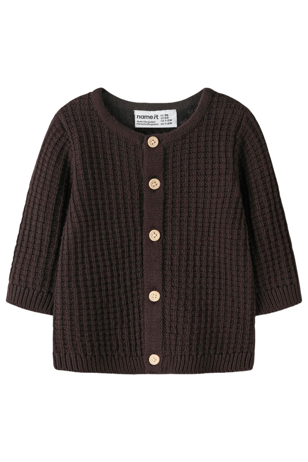NAME IT BABY katoenen gebreid vest - chocoladebruin