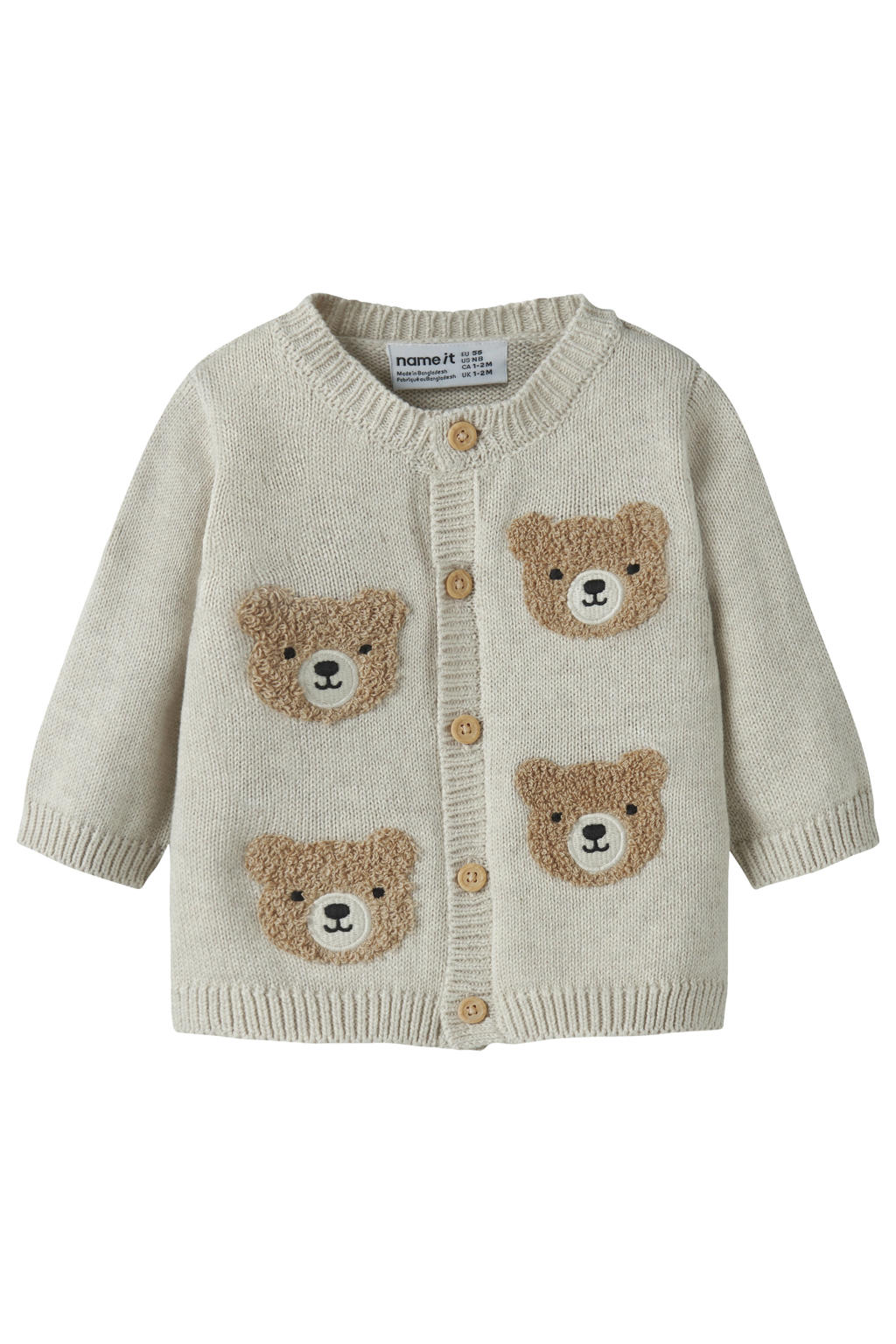 NAME IT BABY katoenen gebreide vest met borduursels en print - beige