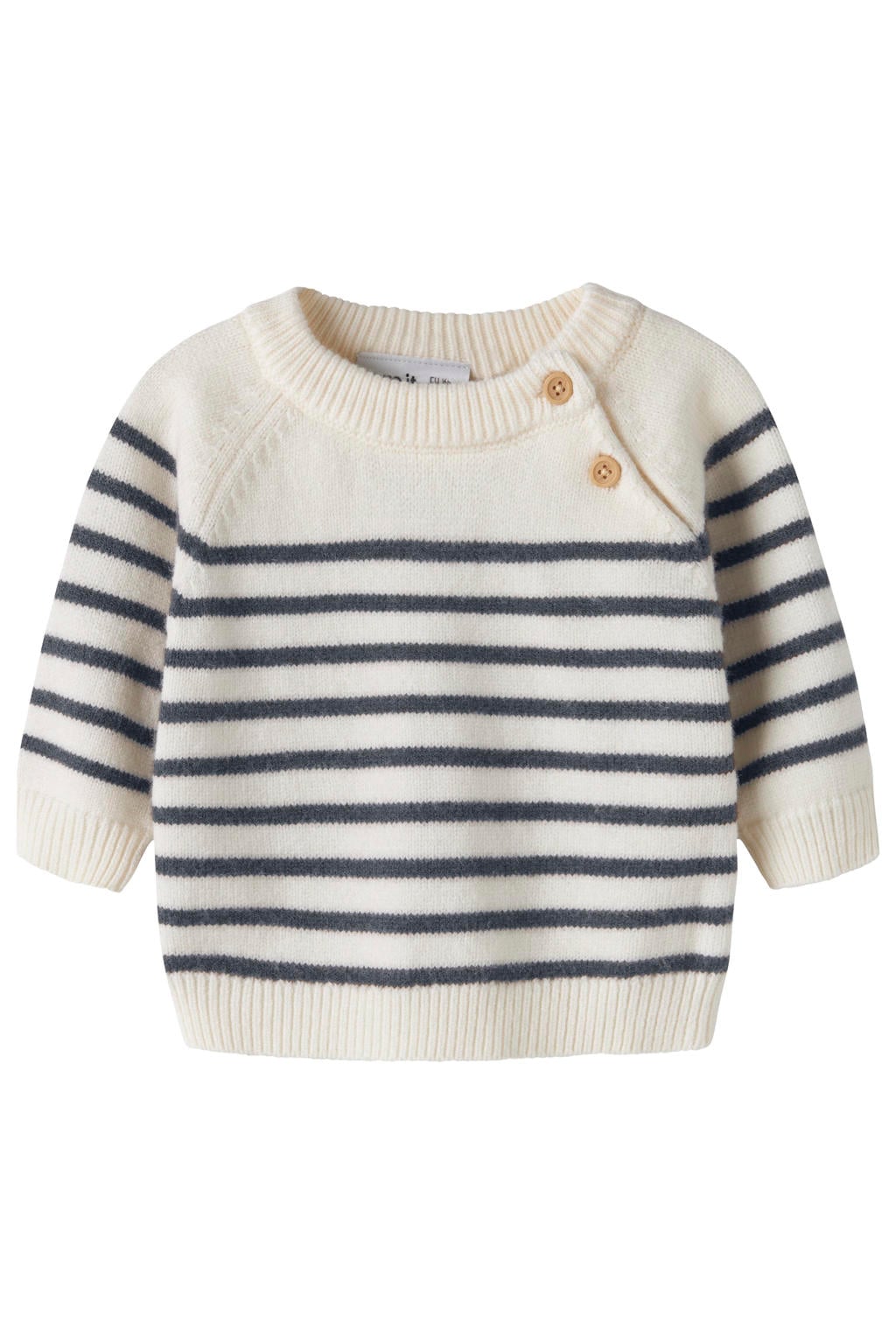 Wit en blauwe jongens NAME IT BABY gebreide gestreepte trui offwhite van modal met lange mouwen, ronde hals en knoopsluiting