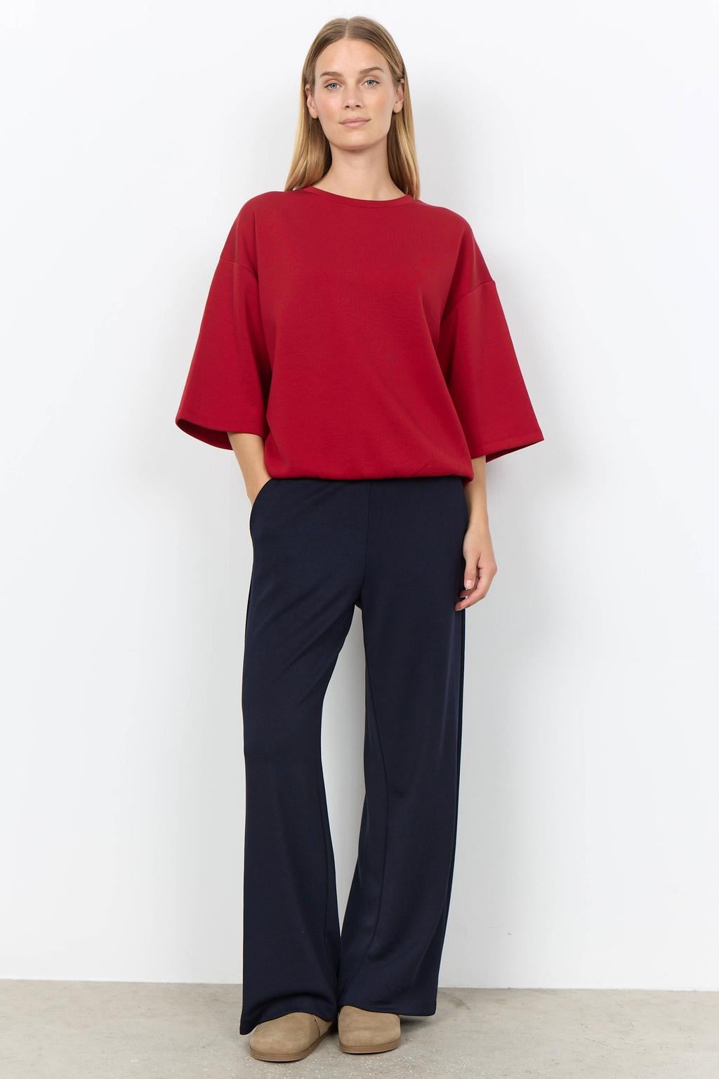 Rode dames Soyaconcept sweater met backprint, lange mouwen en ronde hals