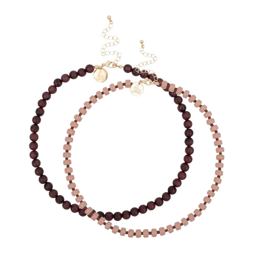 Life of Bulu ketting Lou - set van 2 bordeauxrood/roze