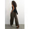 TOPSHOP wide leg gestreepte casual broek - donkerbruin