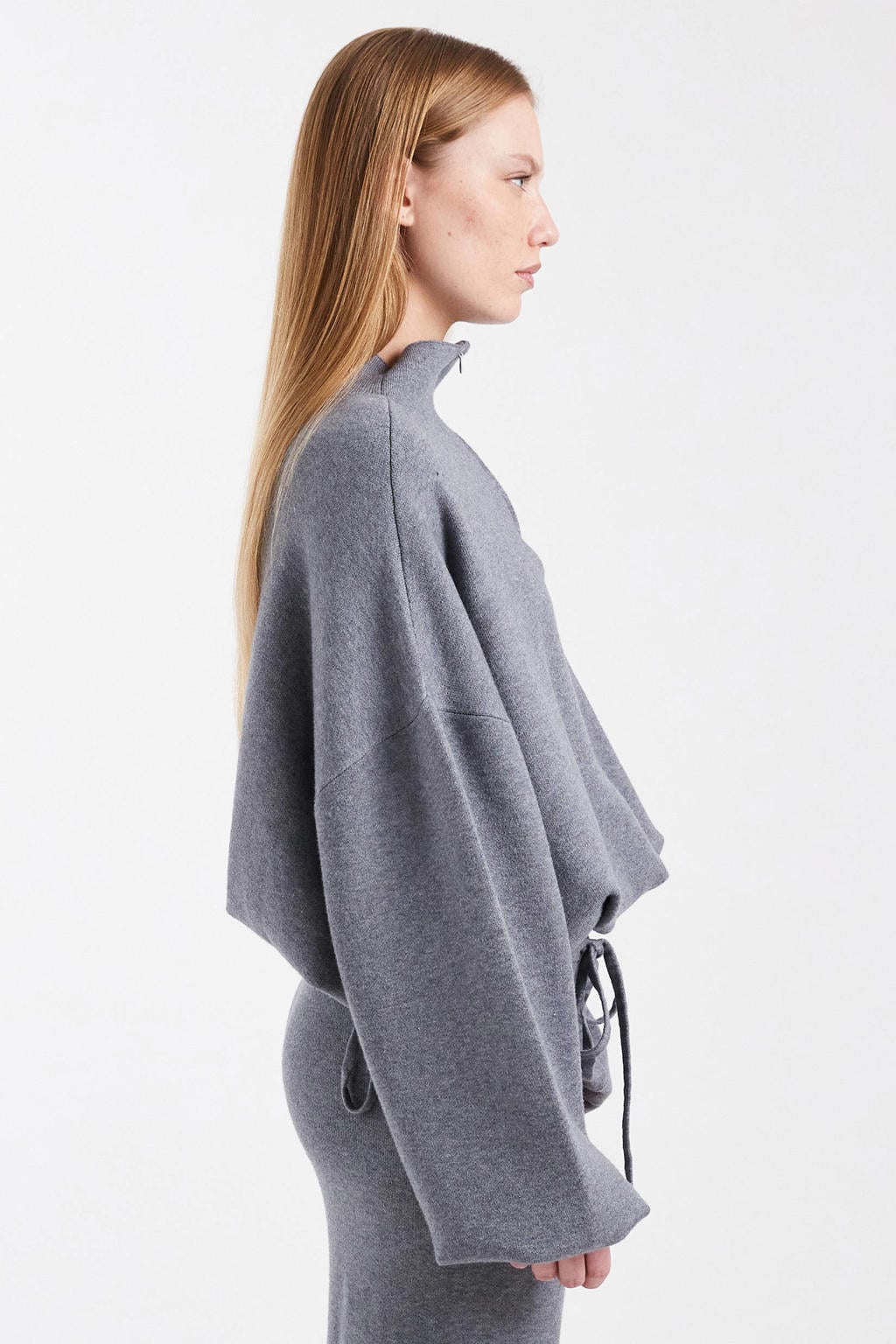 Grijze dames TOPSHOP van viscose met effen, lange mouwen, opstaande kraag en elastische boord