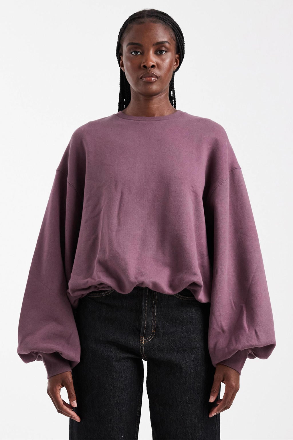 Paarse dames TOPSHOP van katoen met effen, lange mouwen en ronde hals