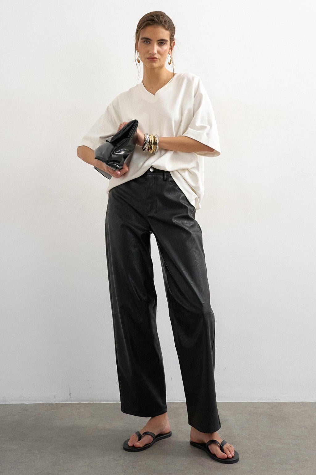 Zwarte dames TOPSHOP van polyester met barrel, high waist, rits- en knoopsluiting en effen