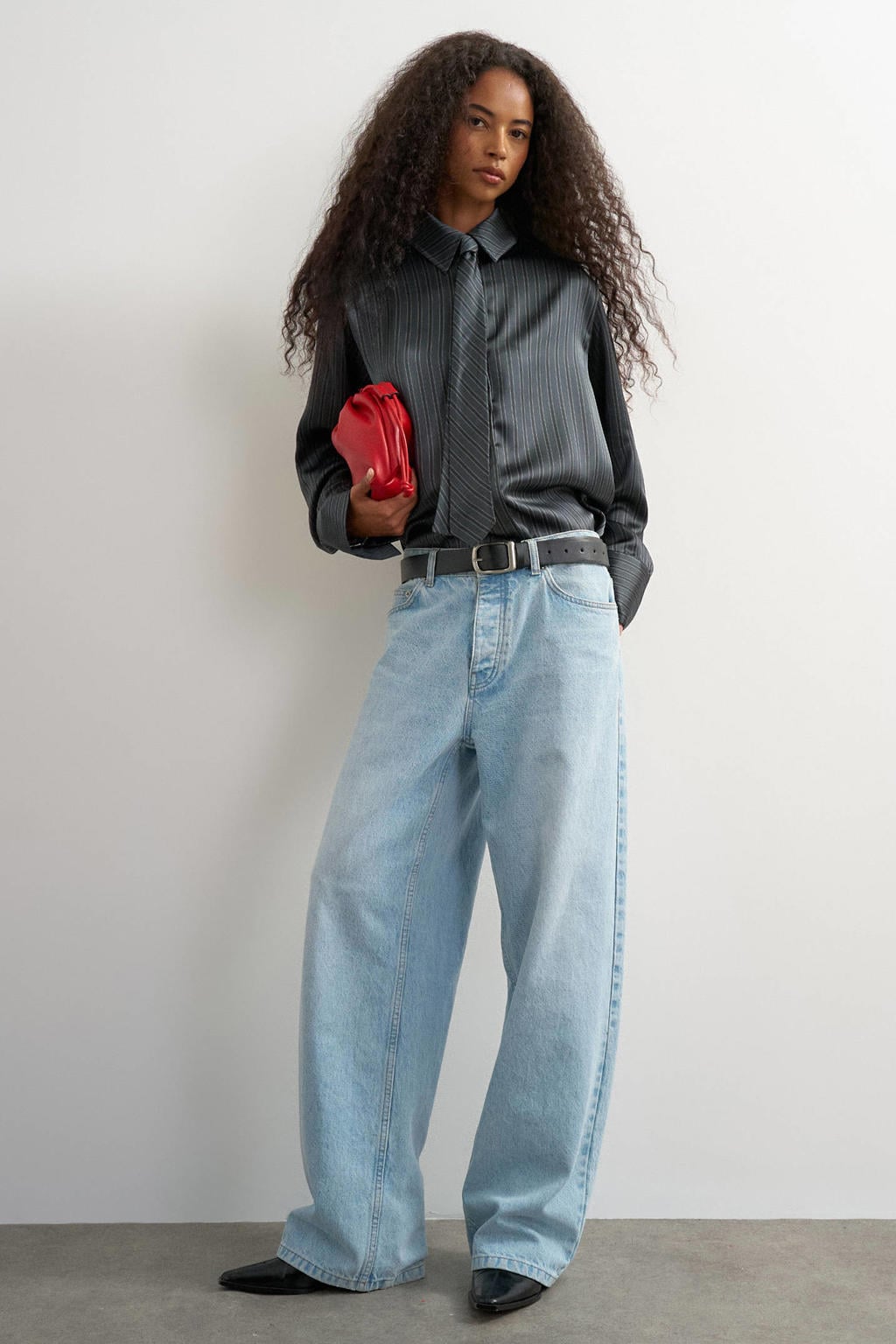 TOPSHOP blouse met krijtstreep - grijs