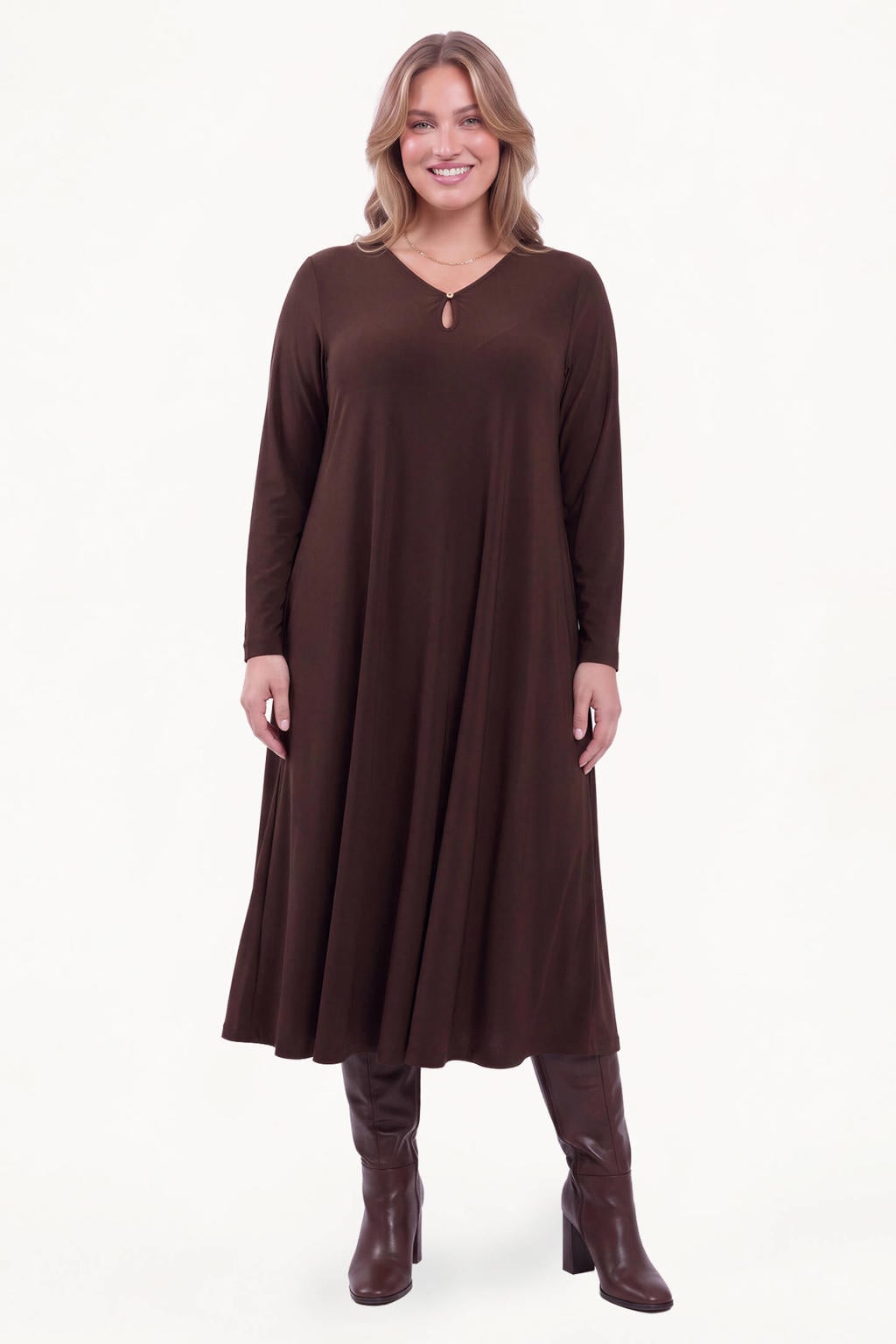 YOEK Plus Size jurk - bruin