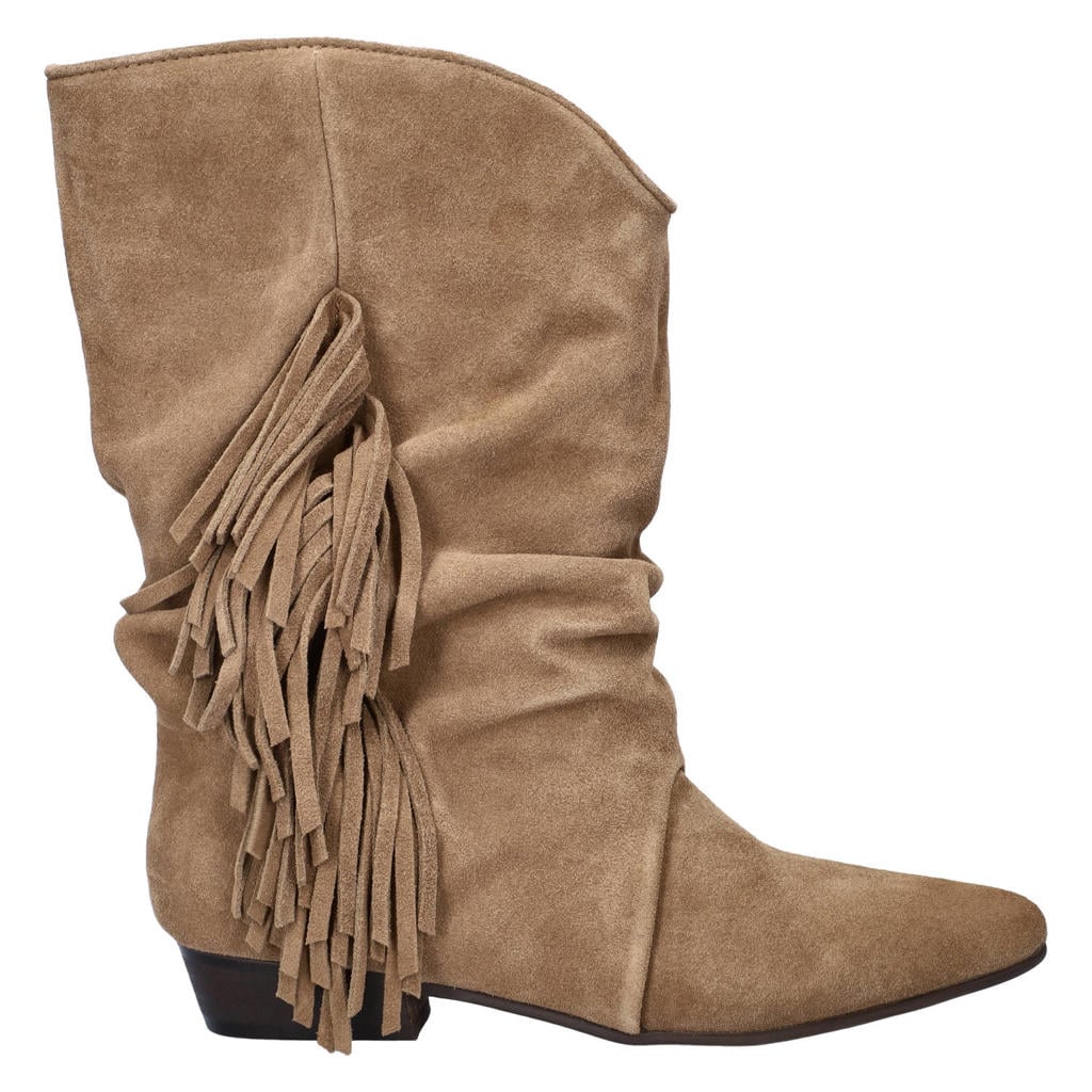 Shoecolate Jilly western suède laarzen met franjes - taupe