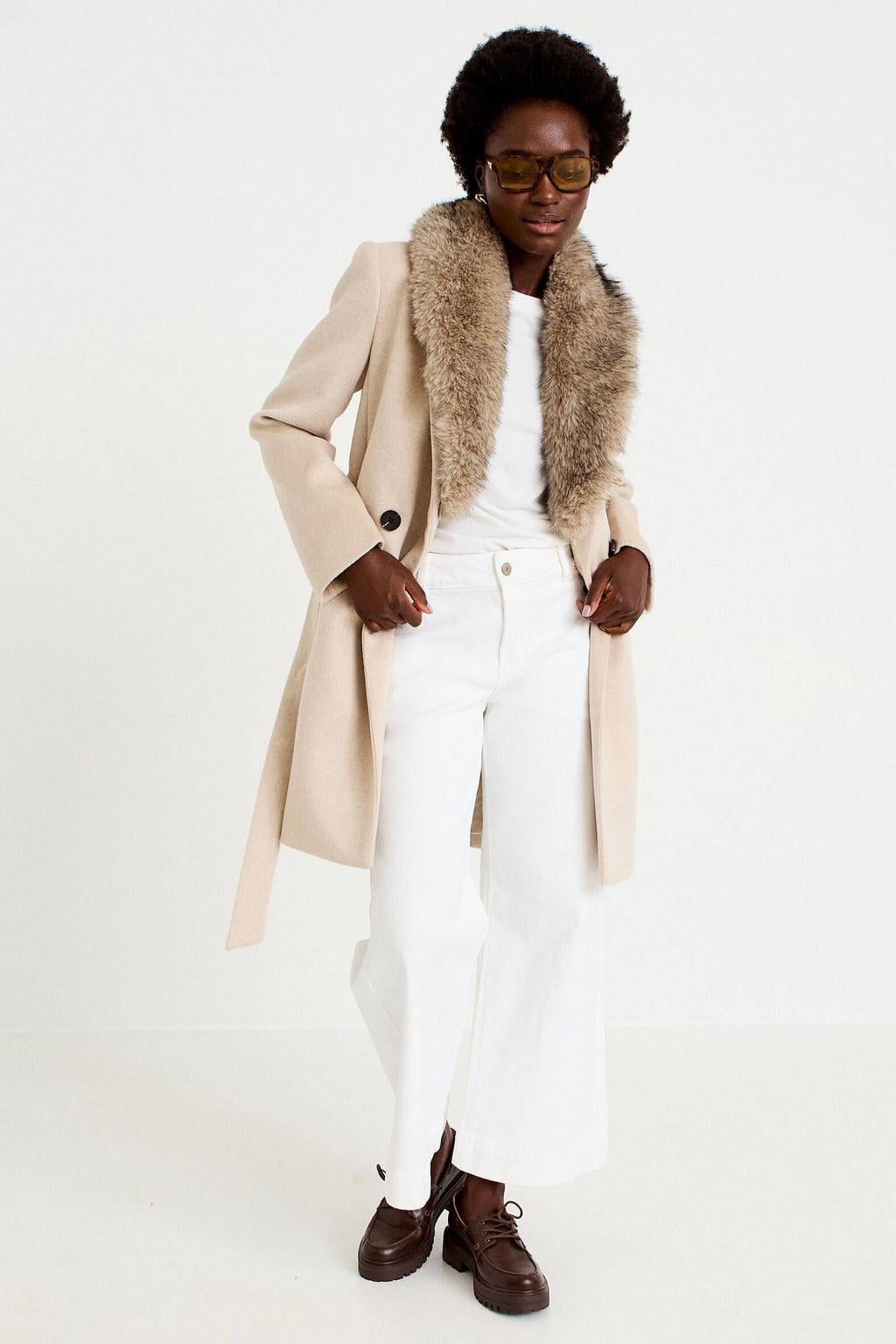 Cache Cache wintermantel met ceintuur en wol - beige