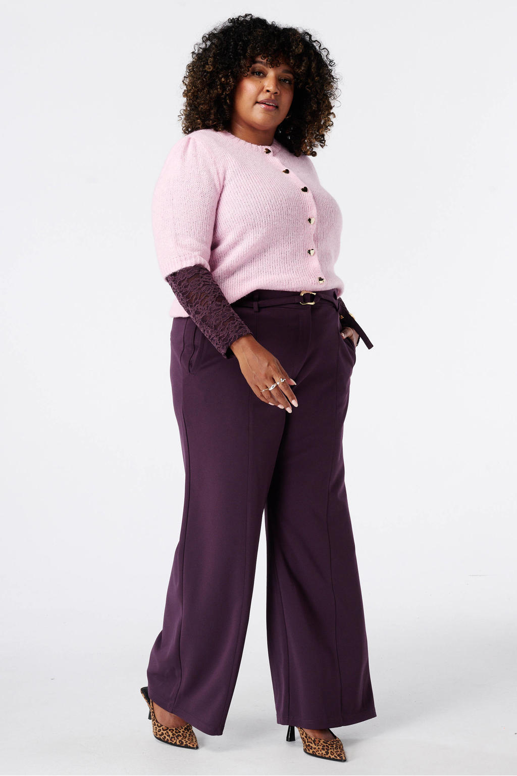 MS Mode Plus Size gebreid vest met wol - lichtroze