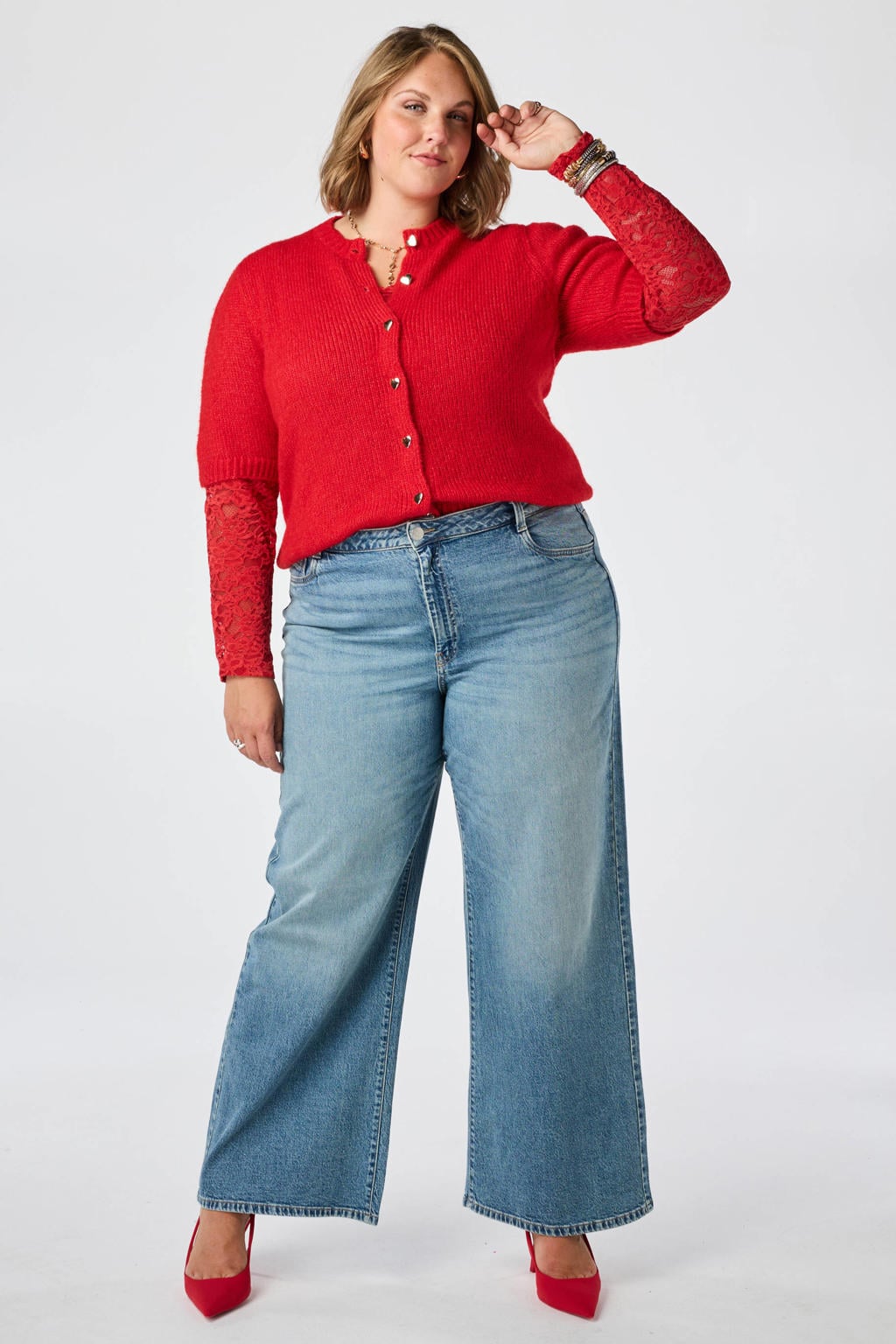 MS Mode Plus Size gebreid vest met wol - rood