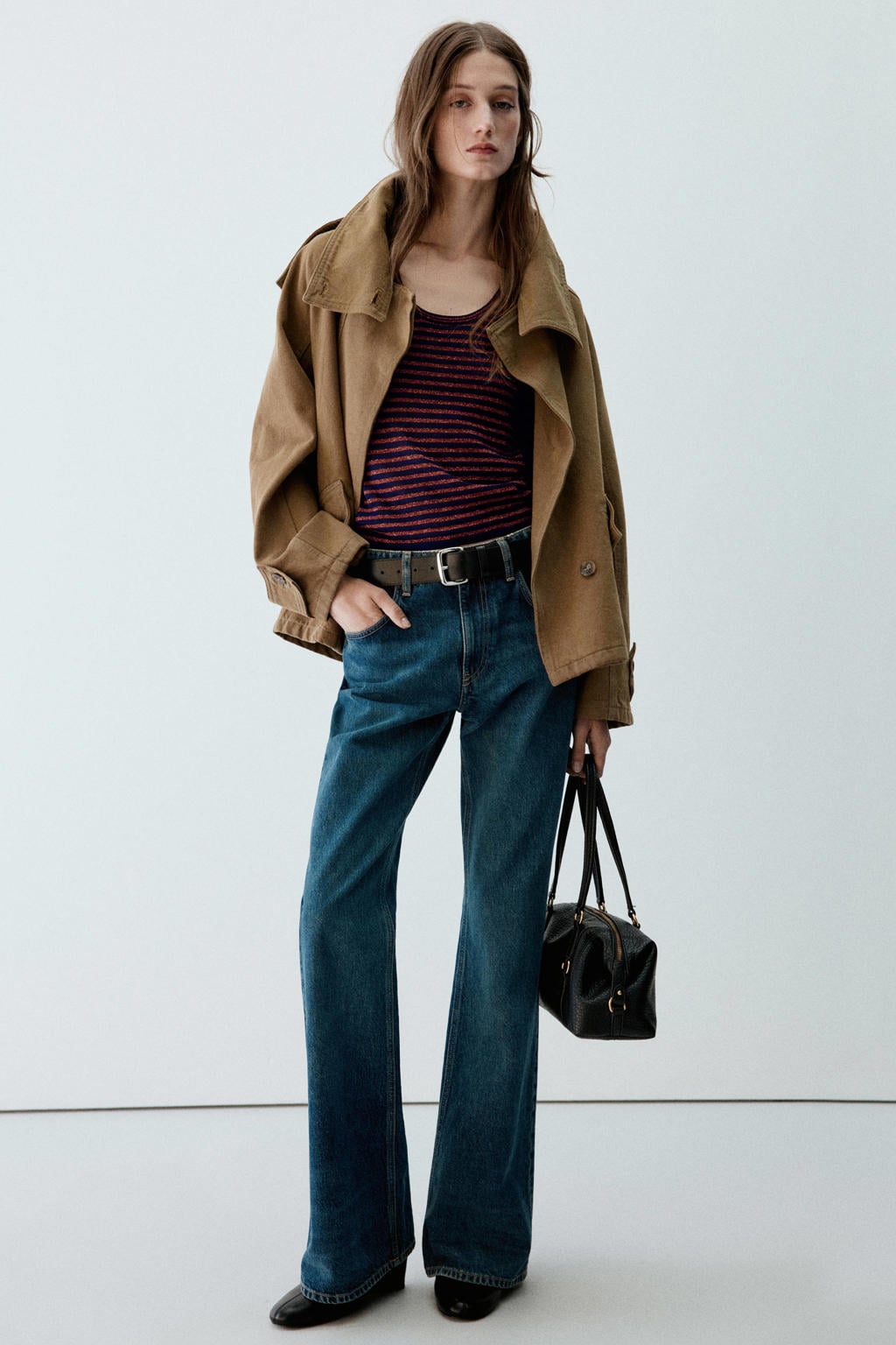 Mango top met krijtstreep - rood/blauw