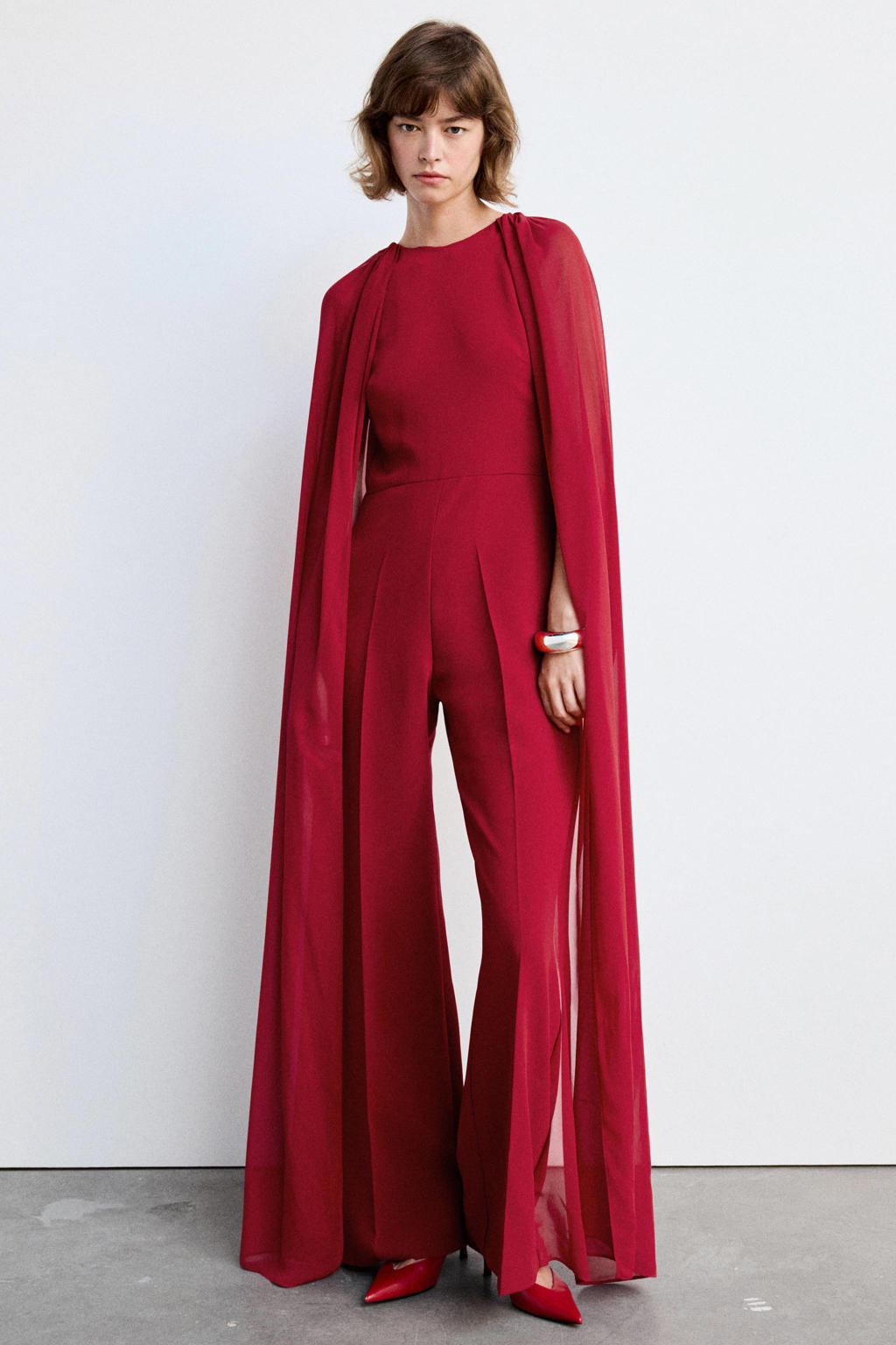 Mango jumpsuit met cape - rood