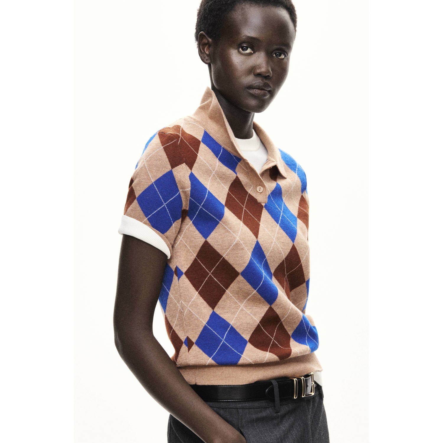 Mango geruite top bruin blauw