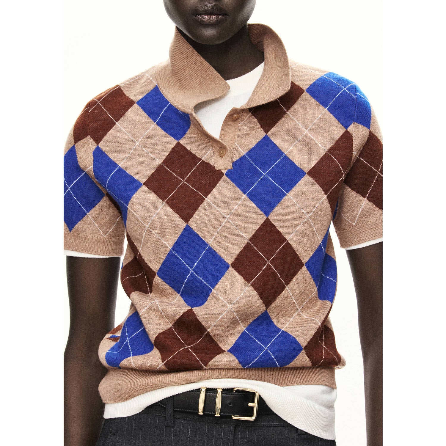 Mango geruite top bruin blauw
