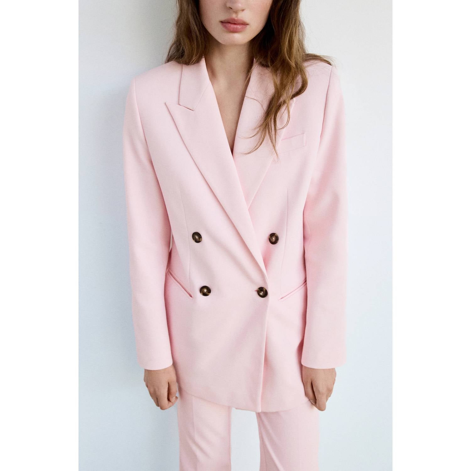 Mango double breasted blazer lichtroze