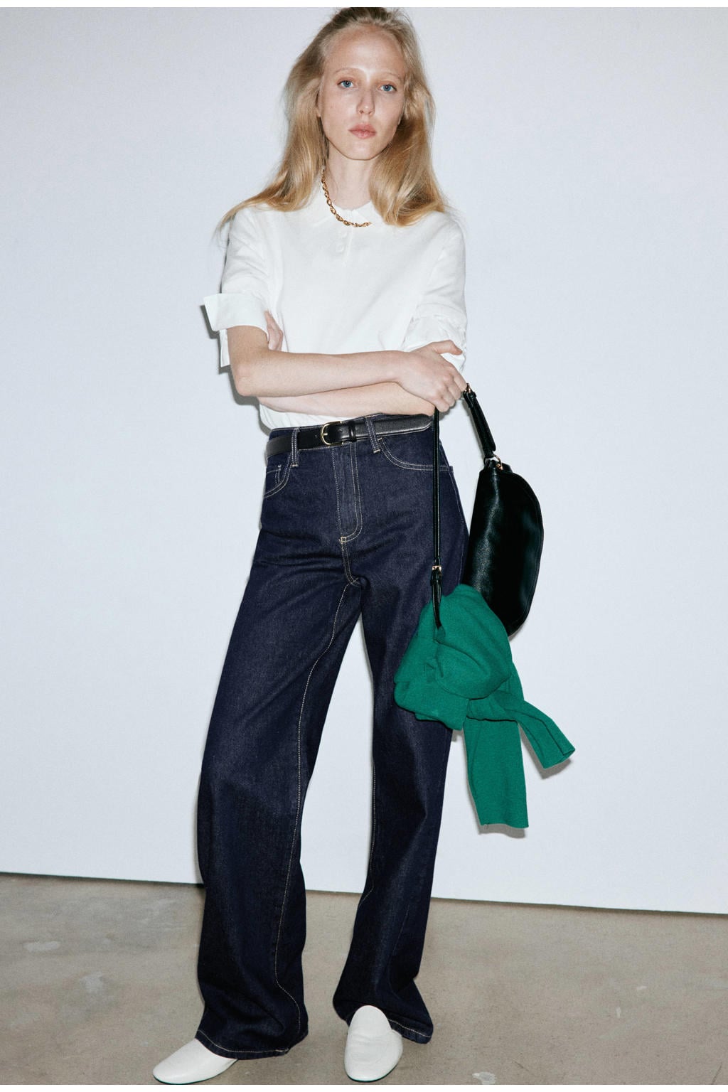 Mango wide leg jeans - donkerblauw denim