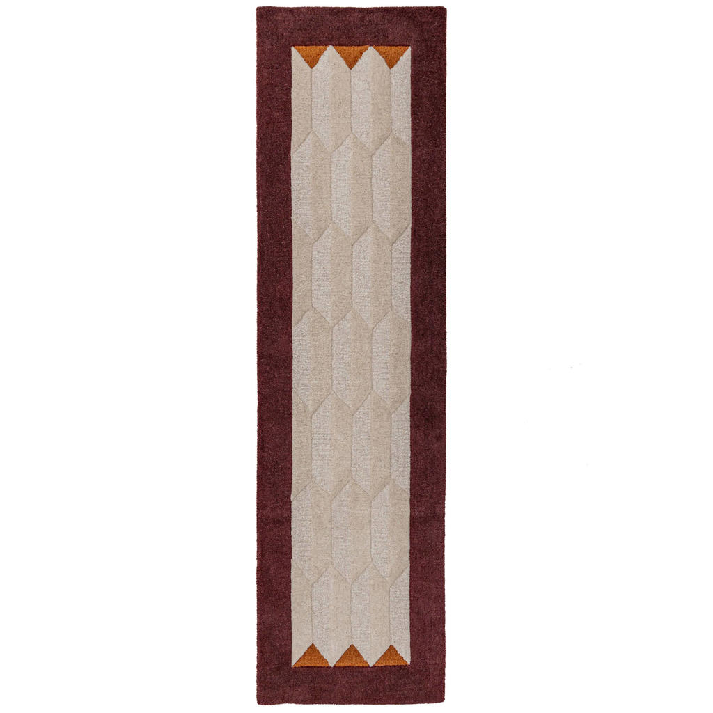 Flair Rugs laagpolig rechthoekige wollen vloerkleed 230x60 cm - rood