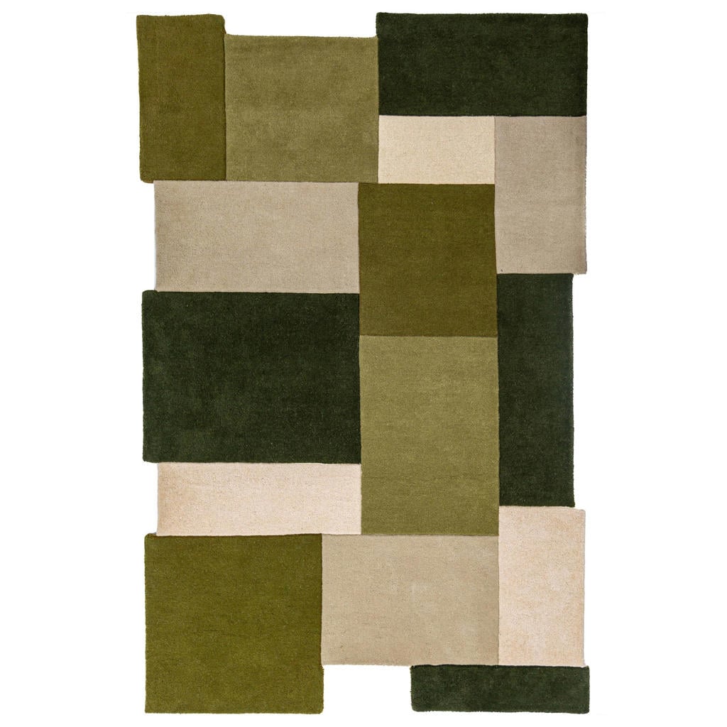 Flair Rugs laagpolig wollen vloerkleed met print 240x150 cm - groen