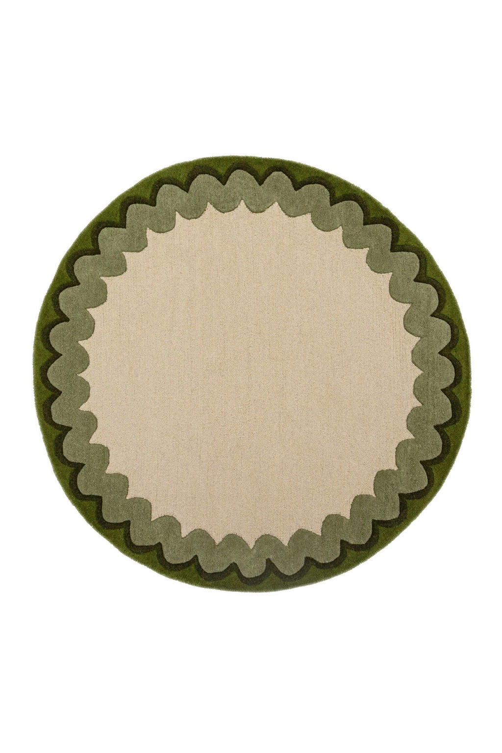 Flair Rugs laagpolig ronde wollen vloerkleed 160x160 cm - olijfgroen
