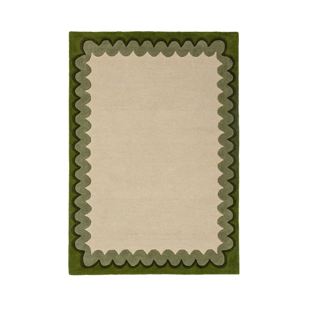 Flair Rugs laagpolig wollen vloerkleed 200x140 cm - olijfgroen