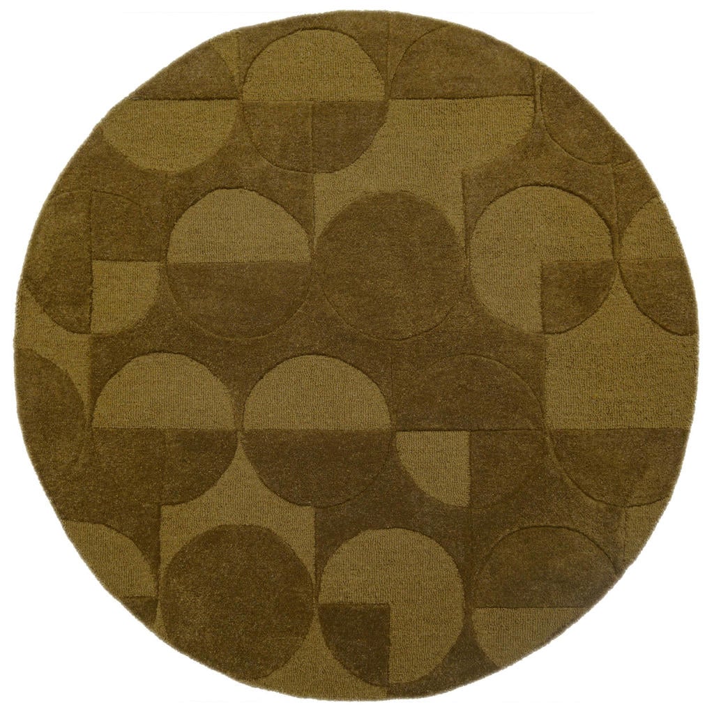Flair Rugs laagpolig ronde wollen vloerkleed met print 160x160 cm - olijfgroen