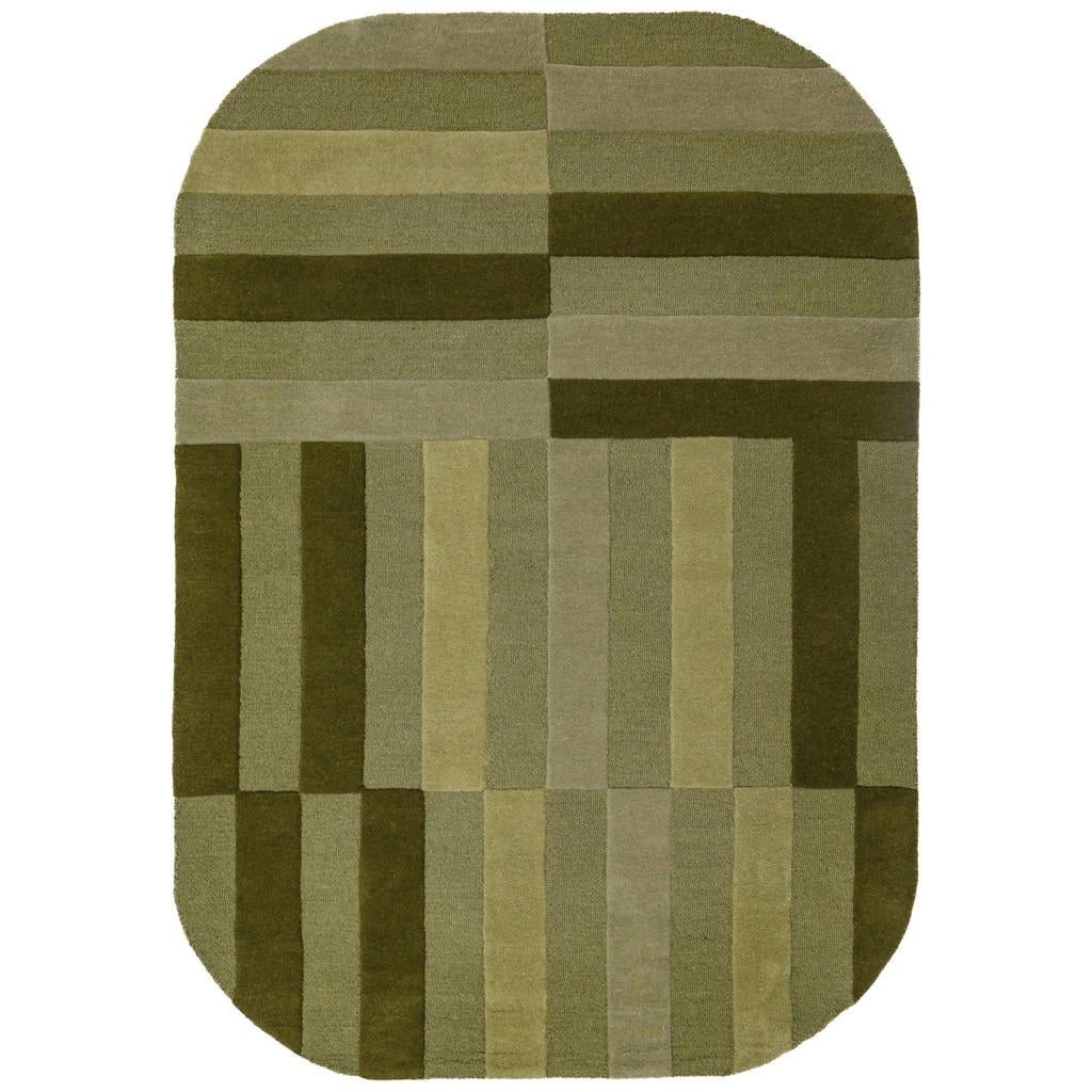 Flair Rugs laagpolig ovale wollen vloerkleed met print 230x160 cm - groen