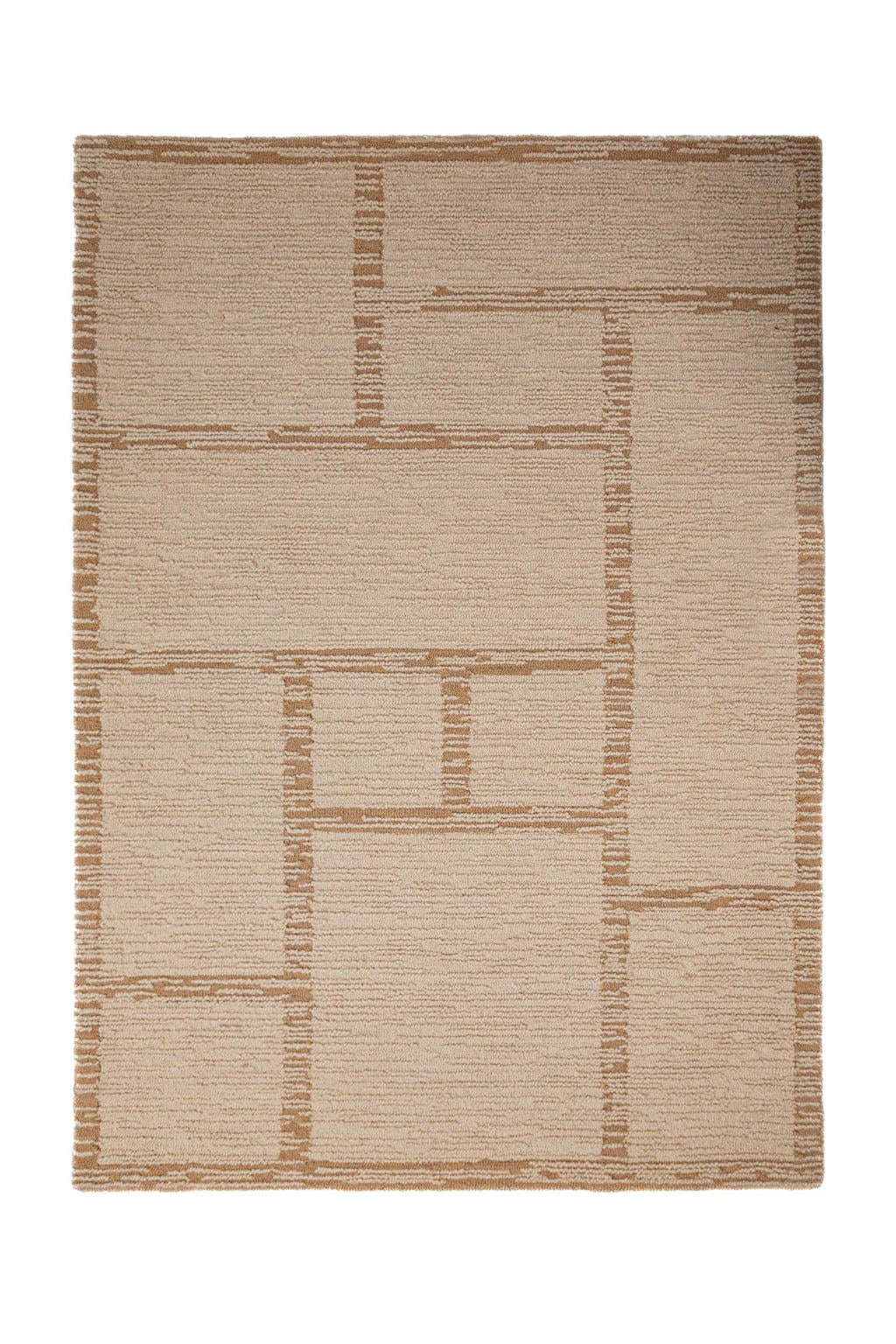 Flair Rugs hoogpolig wollen rechthoekige vloerkleed met print 200x140 cm - naturel