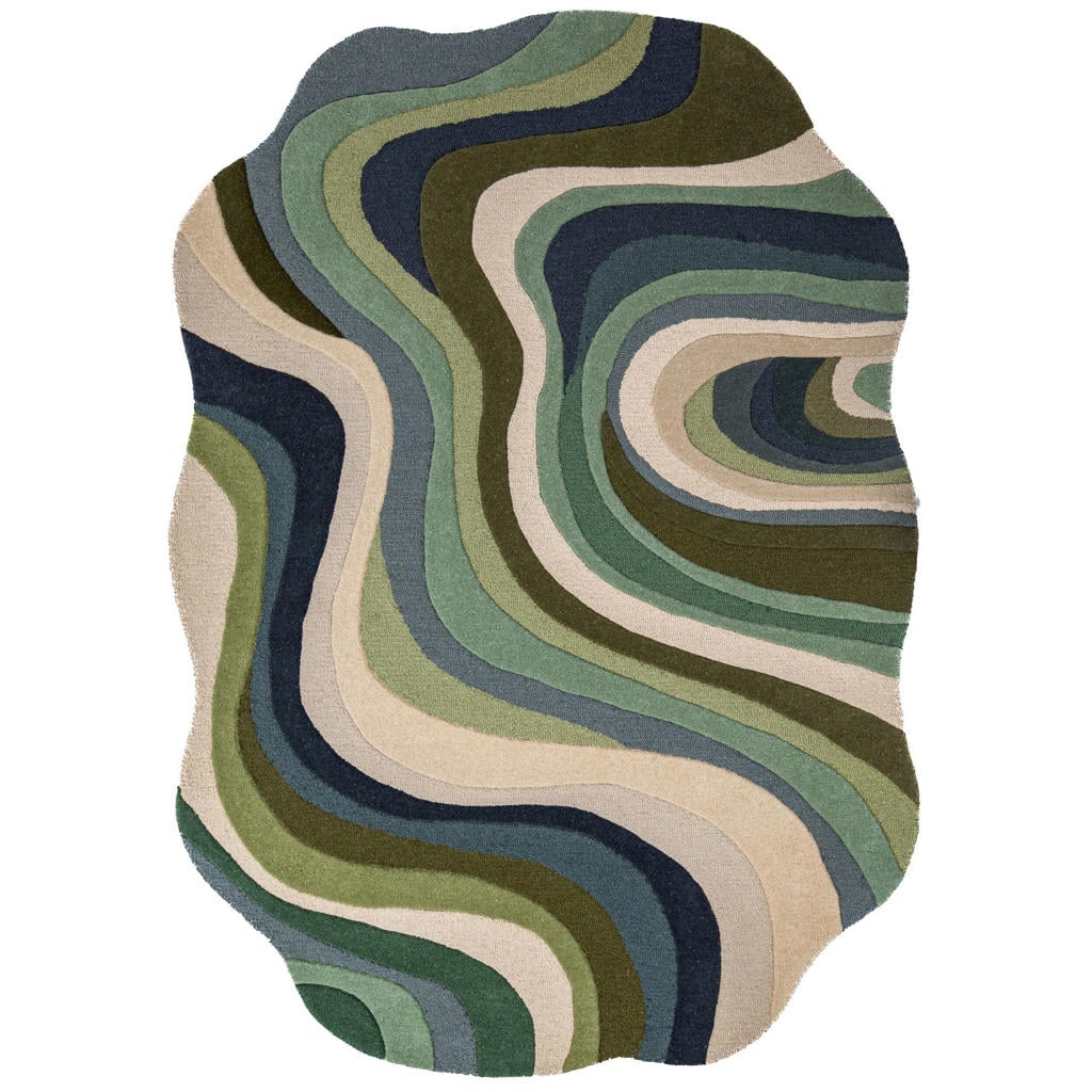 Flair Rugs laagpolig ovale wollen vloerkleed met print 200x140 cm - groen
