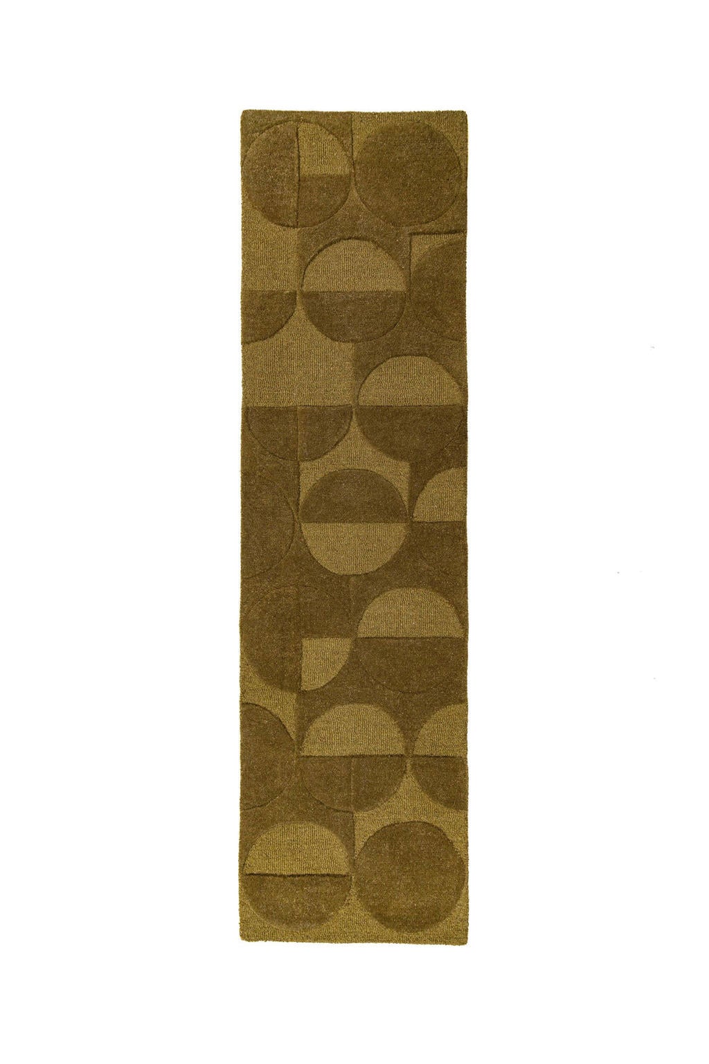 Flair Rugs laagpolig rechthoekige wollen loper met print 230x60 cm - olijfgroen