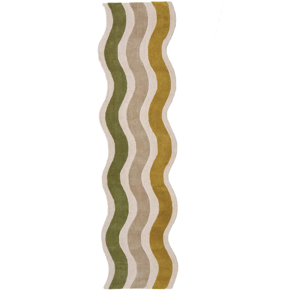 Flair Rugs laagpolig wollen rechthoekige vloerkleed met print 300x80 cm - groen