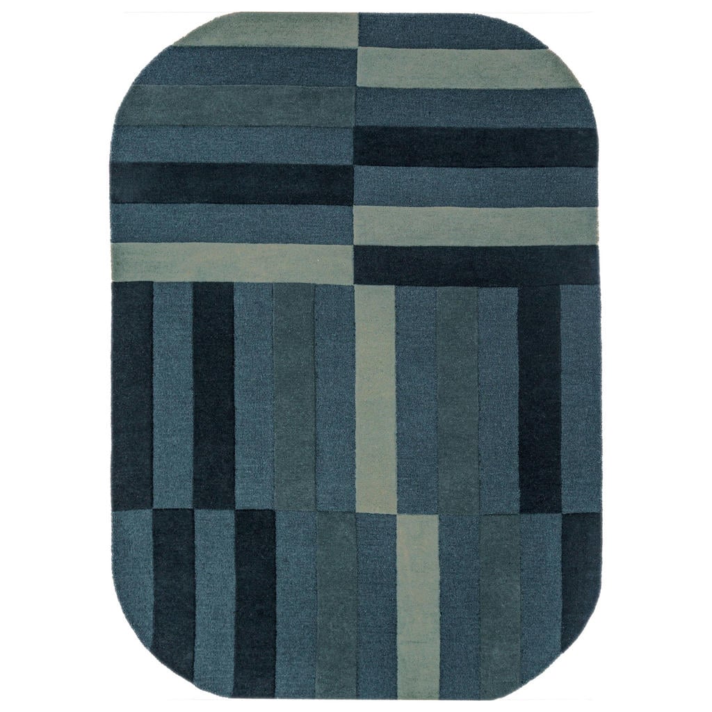 Flair Rugs ovale laagpolig wollen vloerkleed met print 230x160 cm - blauw