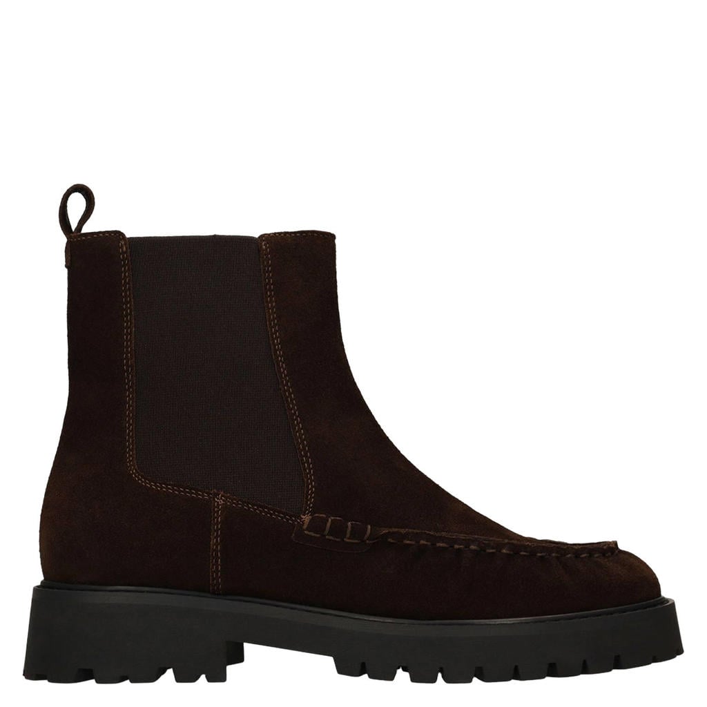 Bruine dames Manfield suède chelsea boots met profielzool -