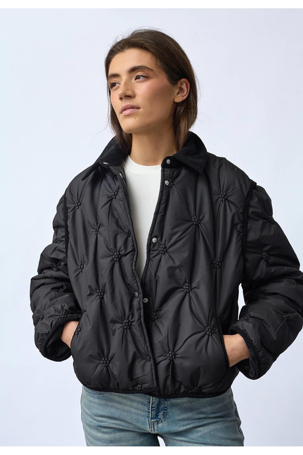 SisterS Point quilted jas met borduursels - zwart
