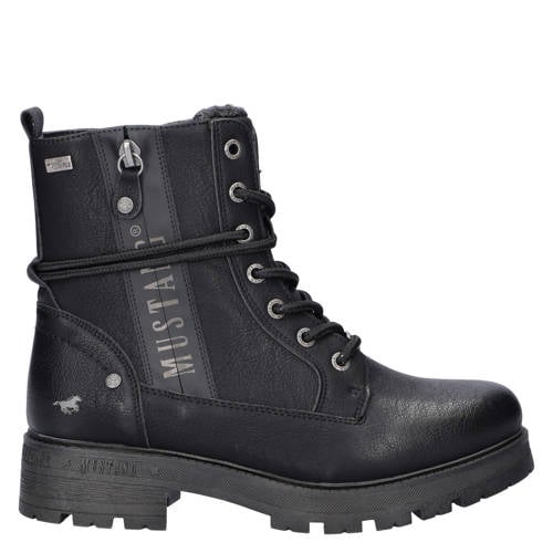 Mustang veterboots met profielzool en logo zwart