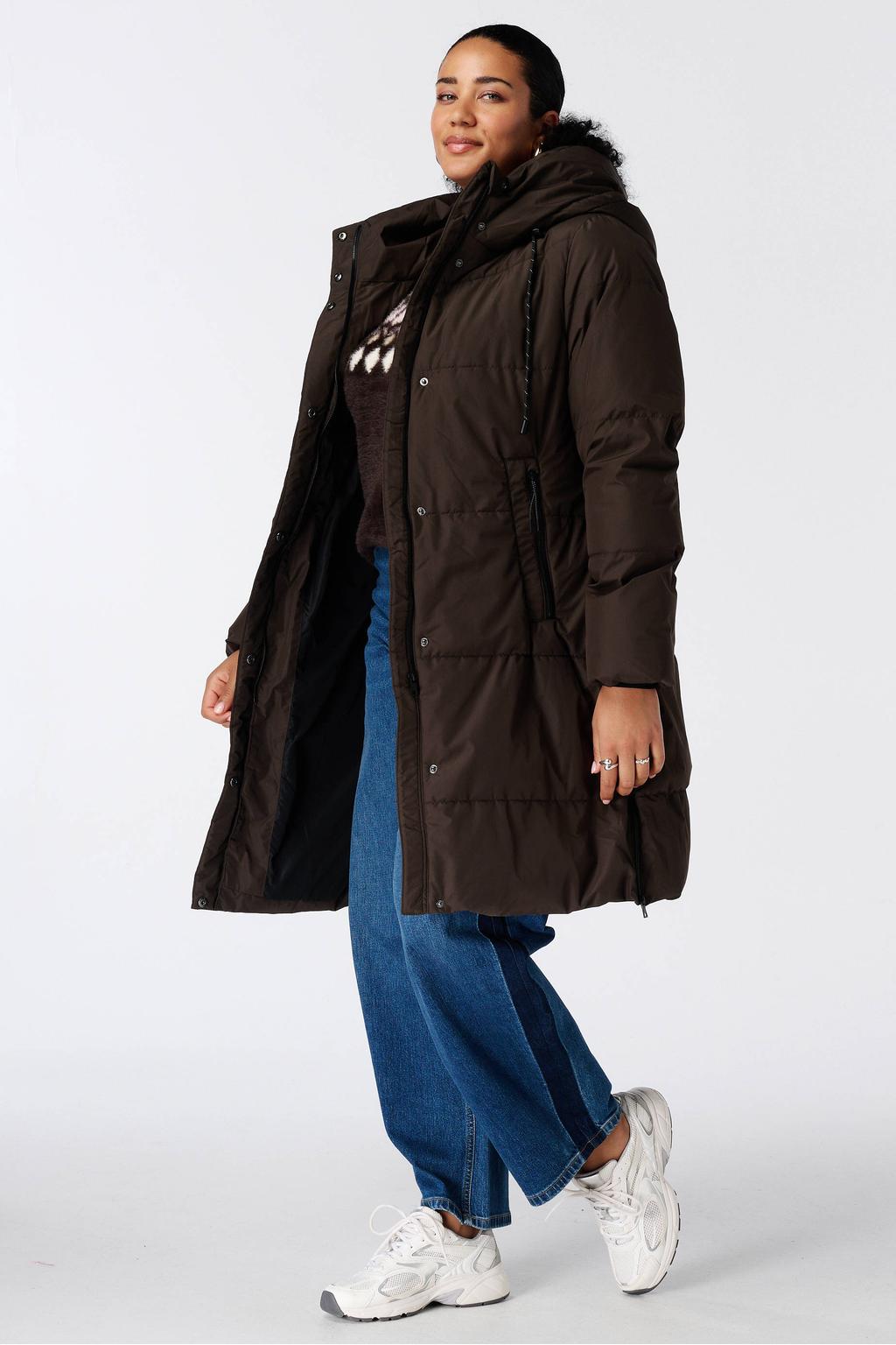 MS Mode Plus Size gewatteerde winterjas - donkerbruin