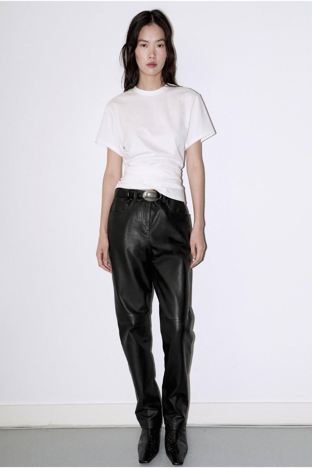 Witte dames Mango T-shirt van katoen met effen, korte mouwen en ronde hals