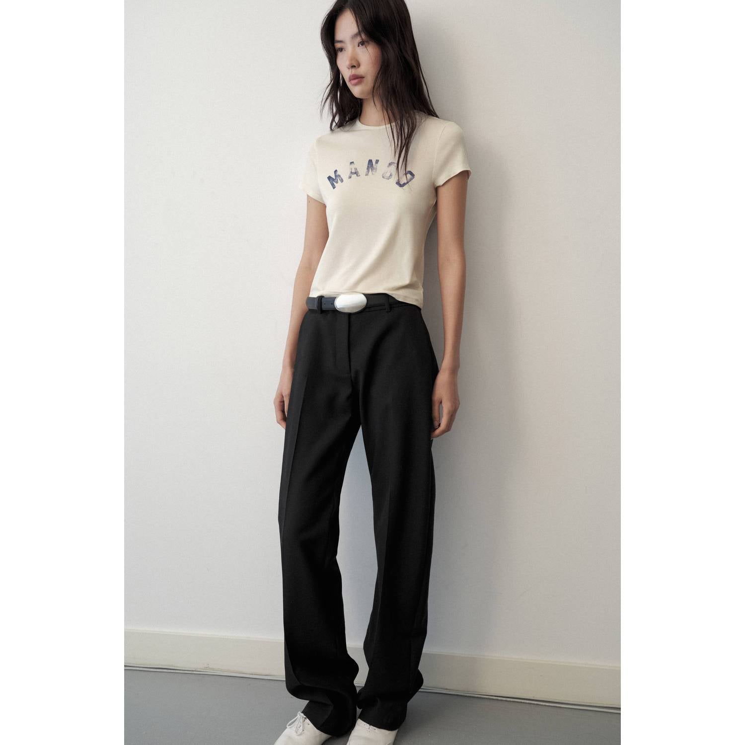 Mango T-shirt met tekst ecru