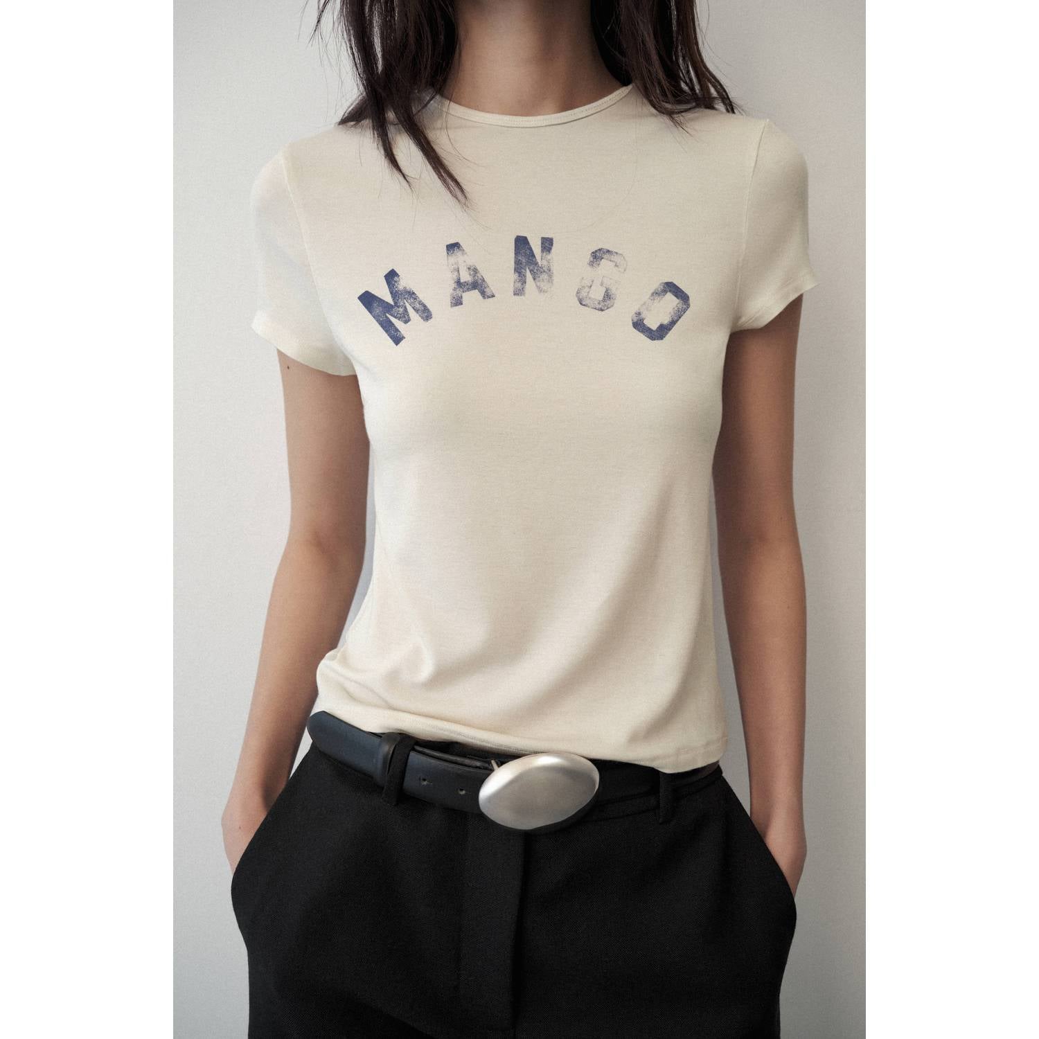 Mango T-shirt met tekst ecru
