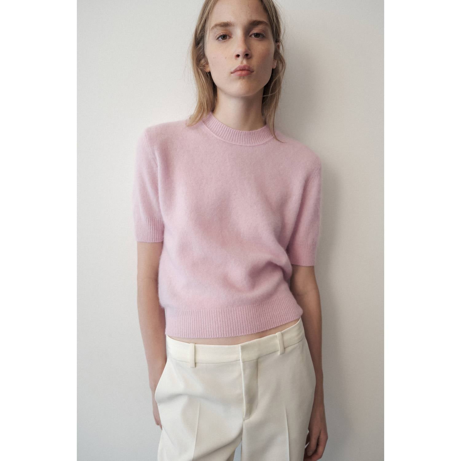 Mango wollen gebreide trui roze
