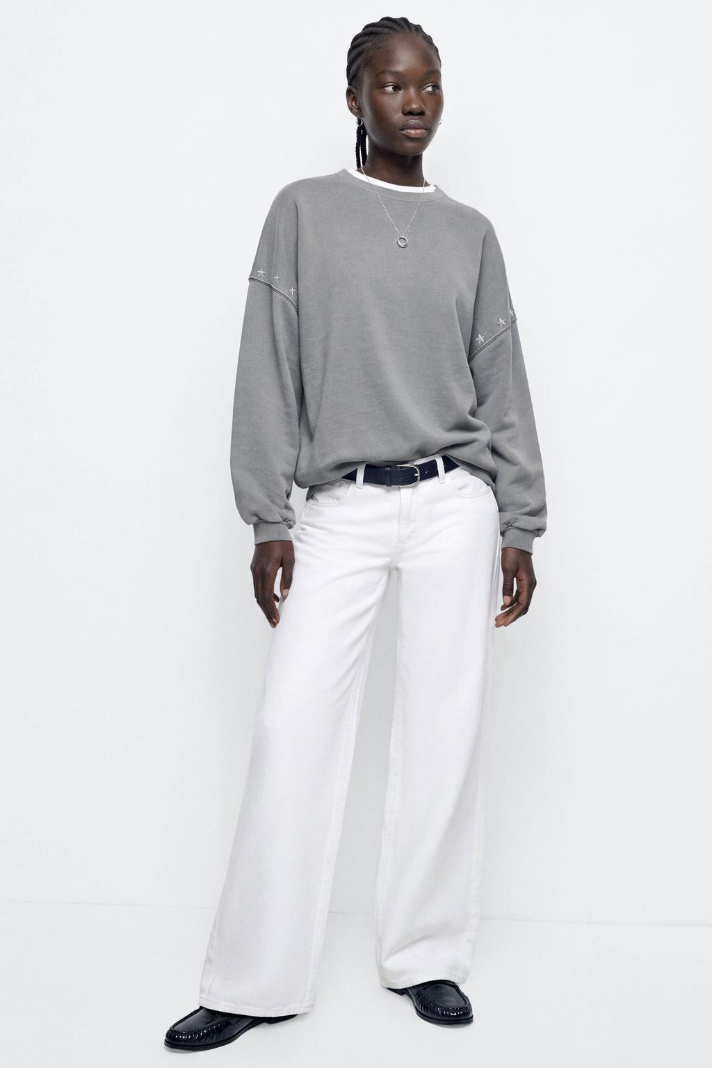 MANGO TEEN oversized sweater met studs - grijs