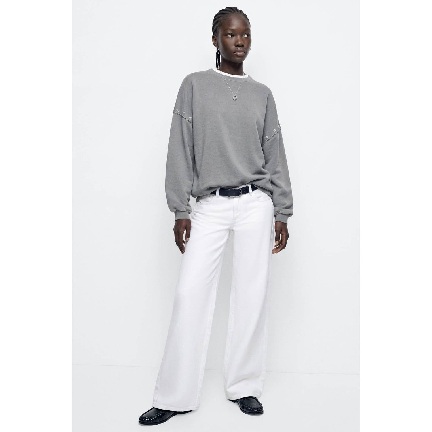 MANGO TEEN oversized sweater met studs grijs