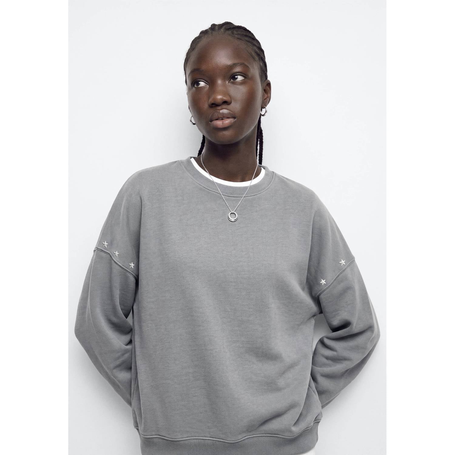 MANGO TEEN oversized sweater met studs grijs