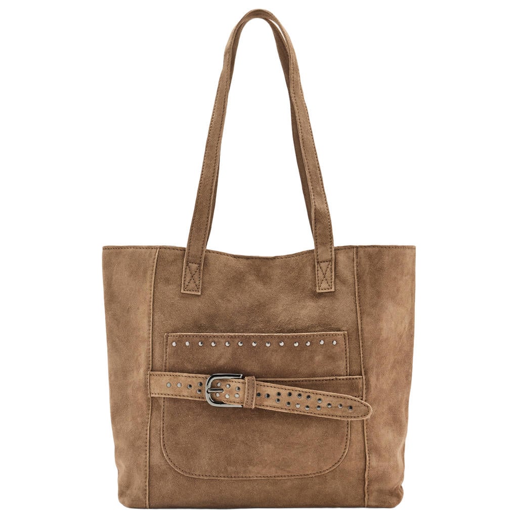 MANGO TEEN leren tas met studs - cognac