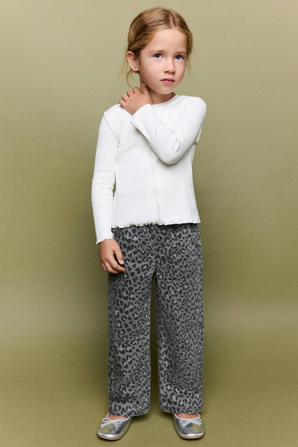 Mango Kids wide leg jeans met panterprint - grijs
