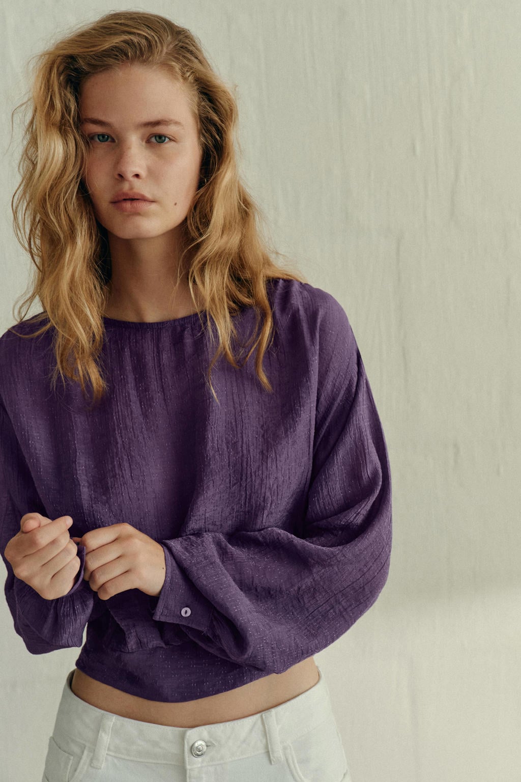 MANGO TEEN blousetop met smockwerk - paars