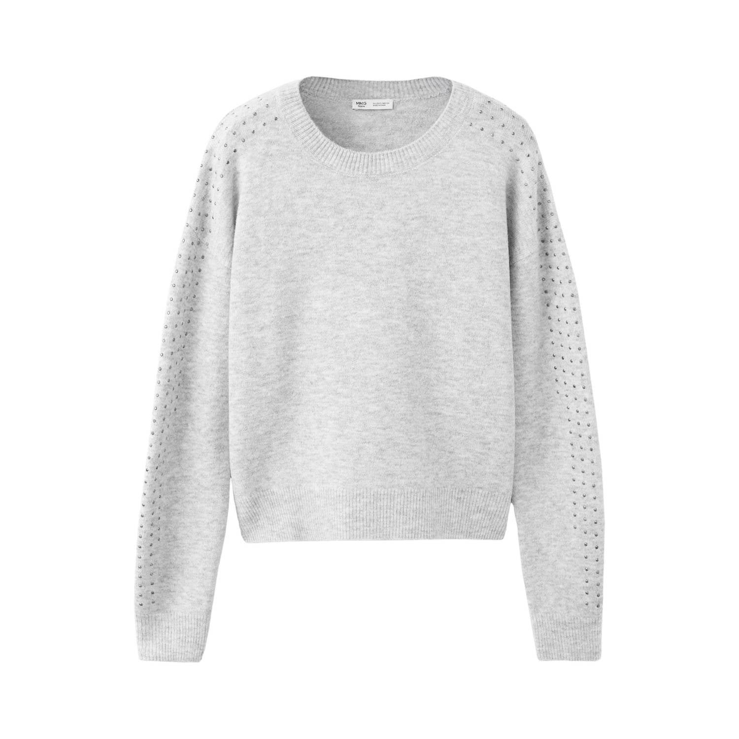 MANGO TEEN gebreide trui met strass-steentjes grijs